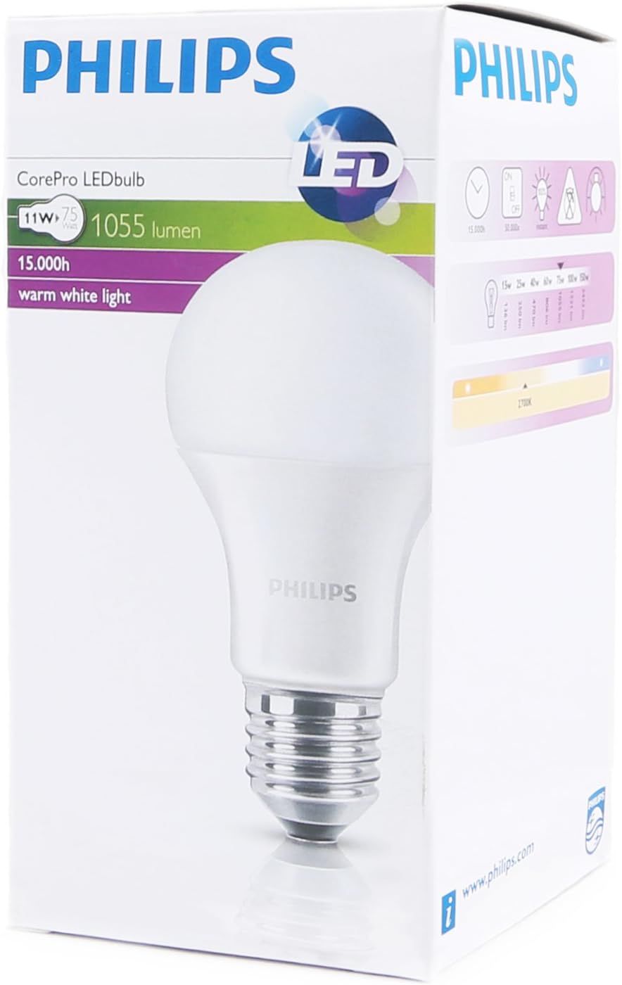 Philips Corepro LED 11 W (75 W) A60, E27 Edison Screw, Bulb, Warm White, Non Dimmable, Frosted