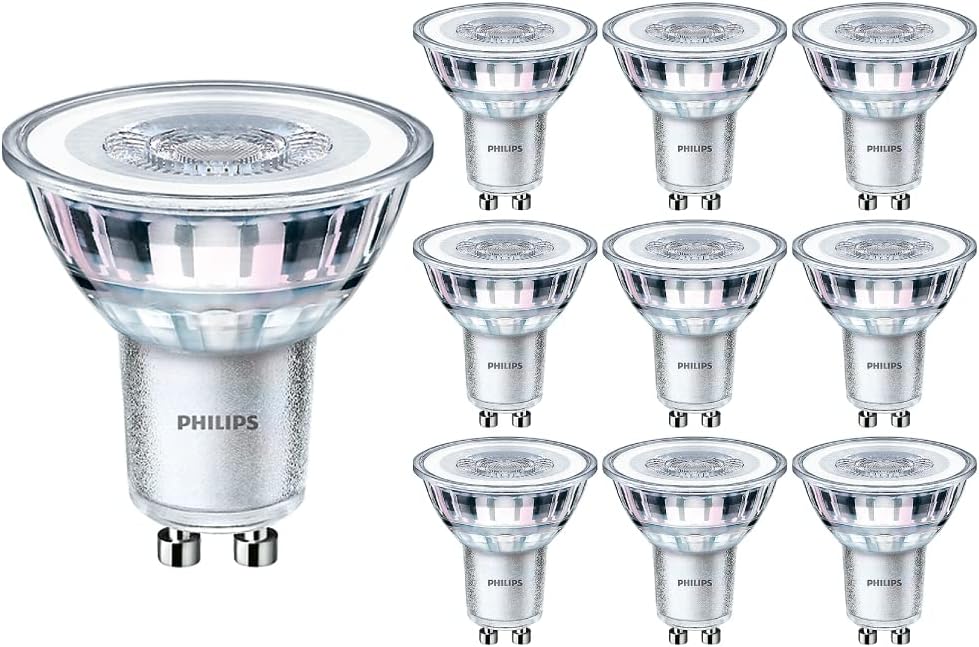 PHILIPS Pack of 10 x Corepro LED 4.6W (50W) GU10, Bulb, 4000K Cool White, 36 Degree, Non Dimmable, UK [Energy Class F]