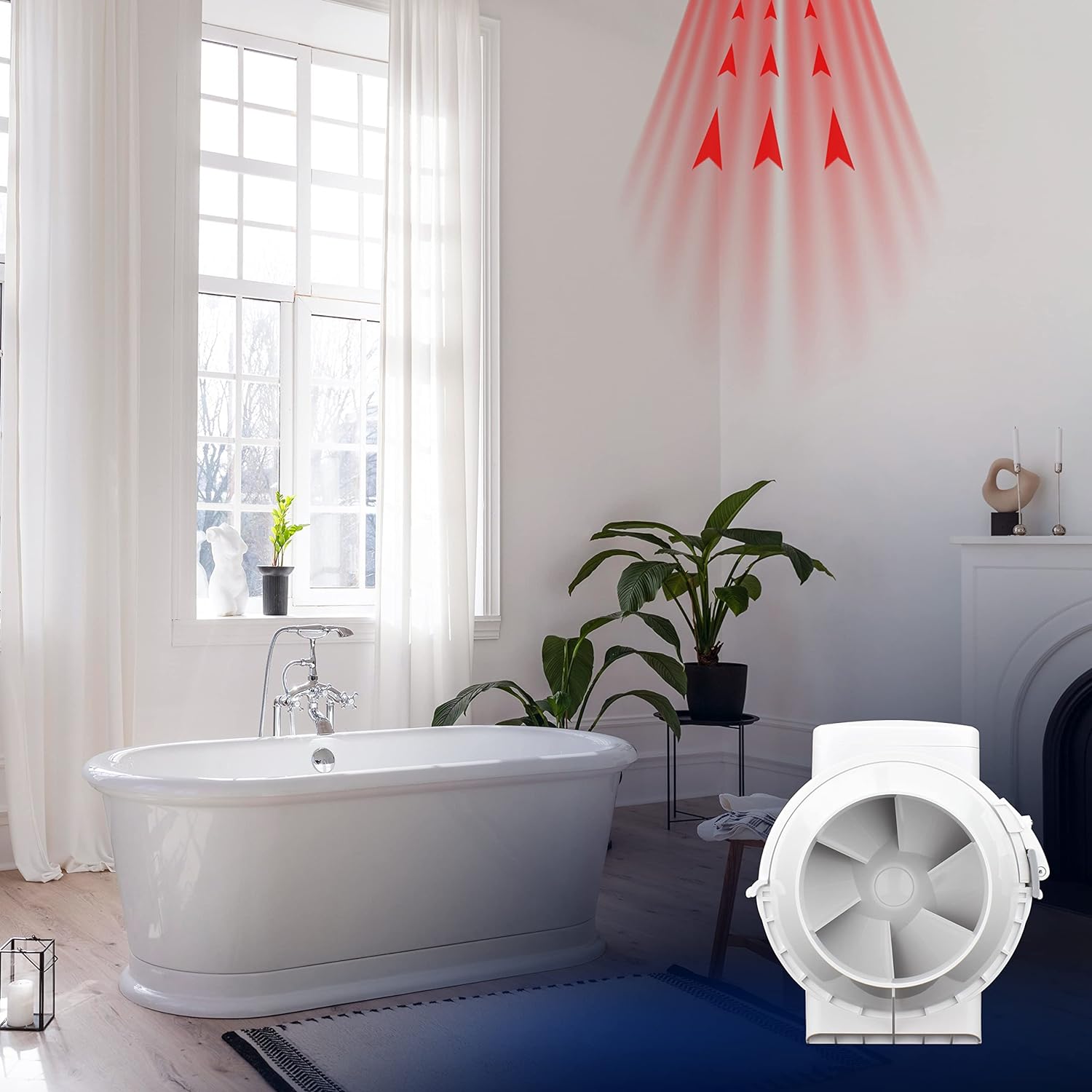 Blauberg UK 100mm - 4 inch dia Inline Bathroom Fan with Run on Timer Loft Mounted Shower Ceiling In Line Extractor fan Silent In-line Toilet Ventilator Powerful Ventilation