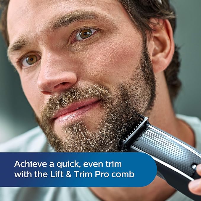 Beard & Stubble Trimmer/Hair Clipper for Men, Series 5000, 40 Length Settings, Self-Sharpening Metal Blades, UK 3-Pin Plug - BT5502/13 - Philips