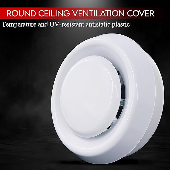 100 mm - 4 inch Air Vent Cover with Adjustable Valve White Round Ceiling Vent Diffuser Extract with Retaining Ring for Toilet Bathroom Office